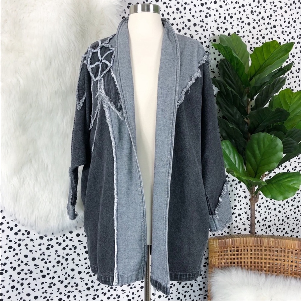 Vintage Black and Gray Floral Denim Jacket
